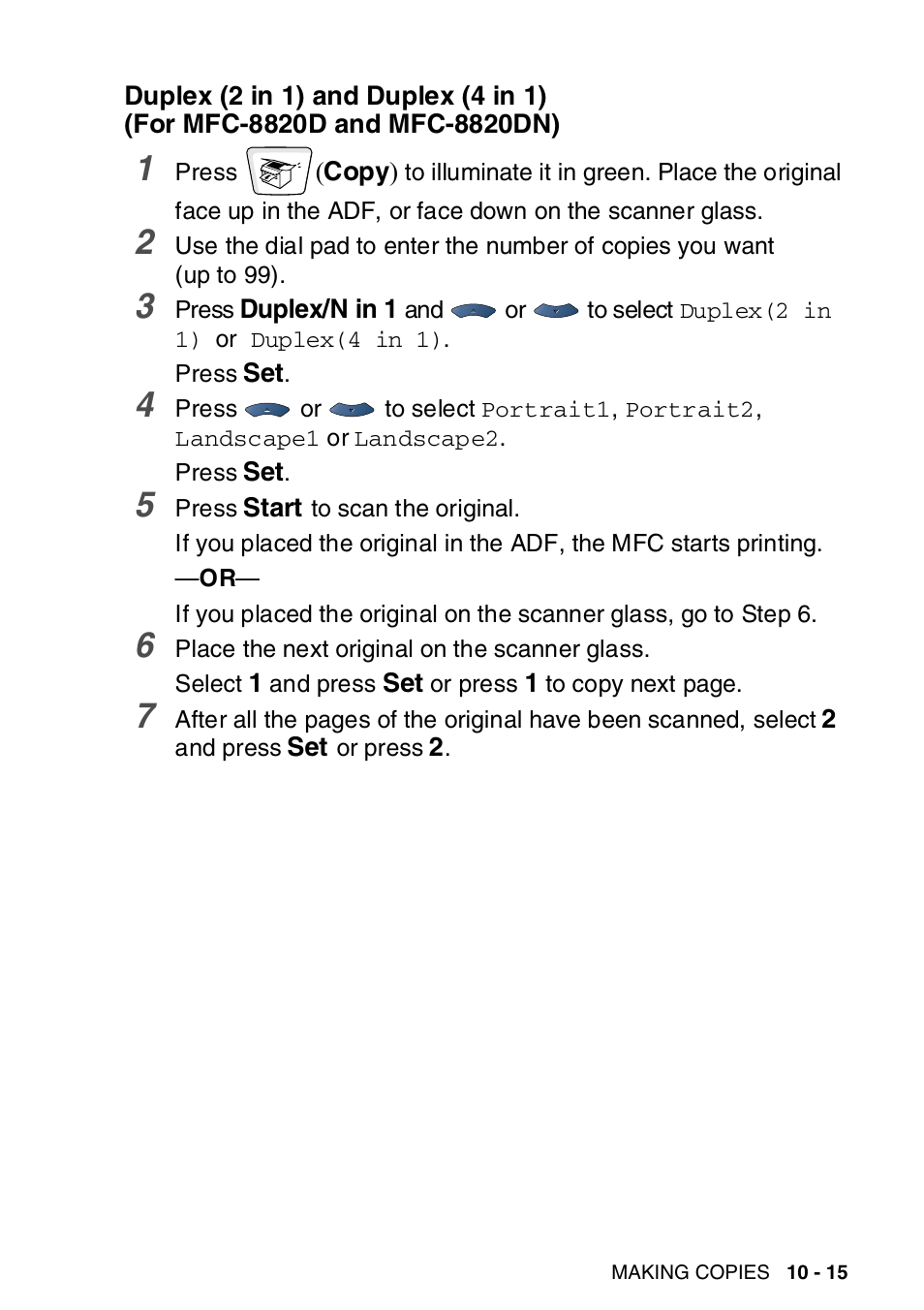 Duplex (2 in 1) and duplex (4 in 1), For mfc-8820d and mfc-8820dn) -15 | Brother MFC-8820DN User Manual | Page 156 / 421