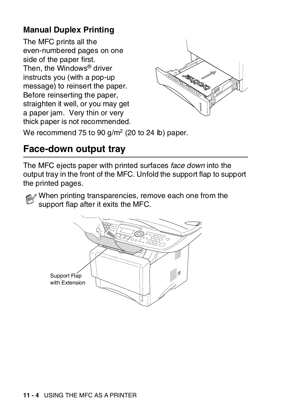 Manual duplex printing, Face-down output tray, Manual duplex printing -4 | Face-down output tray -4 | Brother MFC-8820DN User Manual | Page 161 / 421