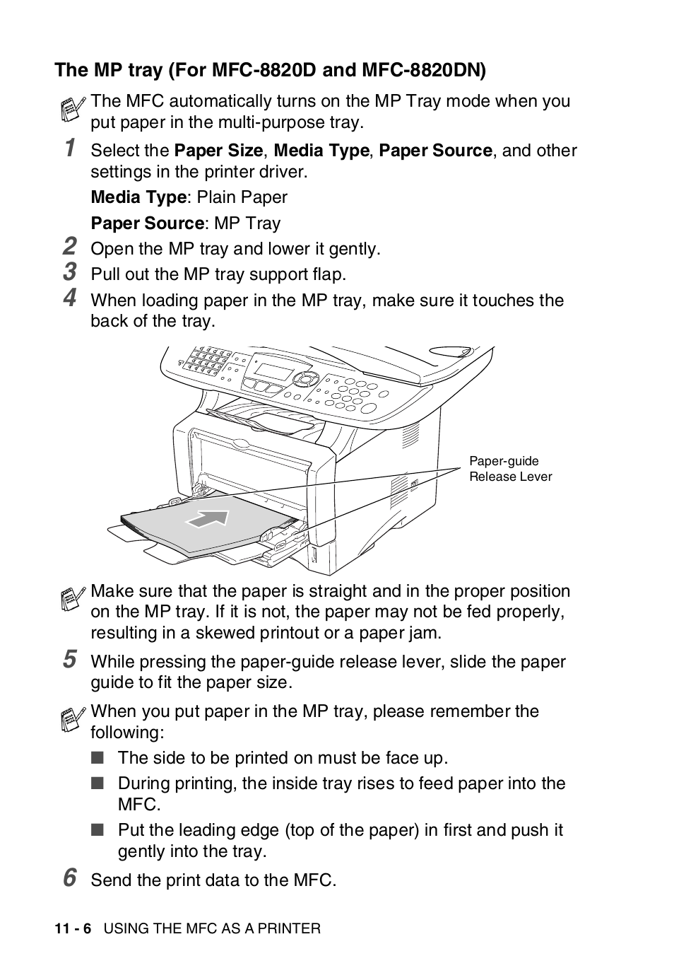 The mp tray (for mfc-8820d and mfc-8820dn), The mp tray, For mfc-8820d and mfc-8820dn) -6 | Brother MFC-8820DN User Manual | Page 163 / 421