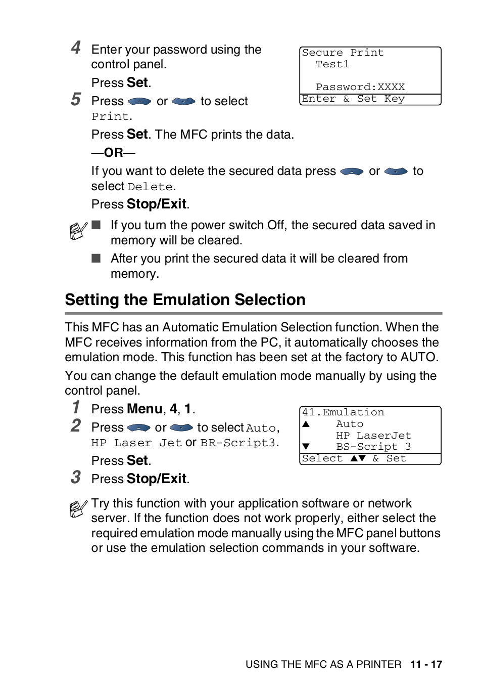 Setting the emulation selection, Setting the emulation selection -17 | Brother MFC-8820DN User Manual | Page 174 / 421