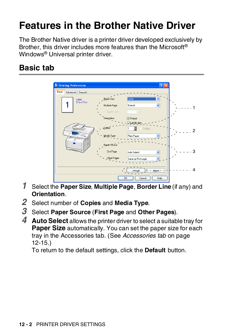 Features in the brother native driver, Basic tab, Features in the brother native driver -2 | Basic tab -2 | Brother MFC-8820DN User Manual | Page 177 / 421