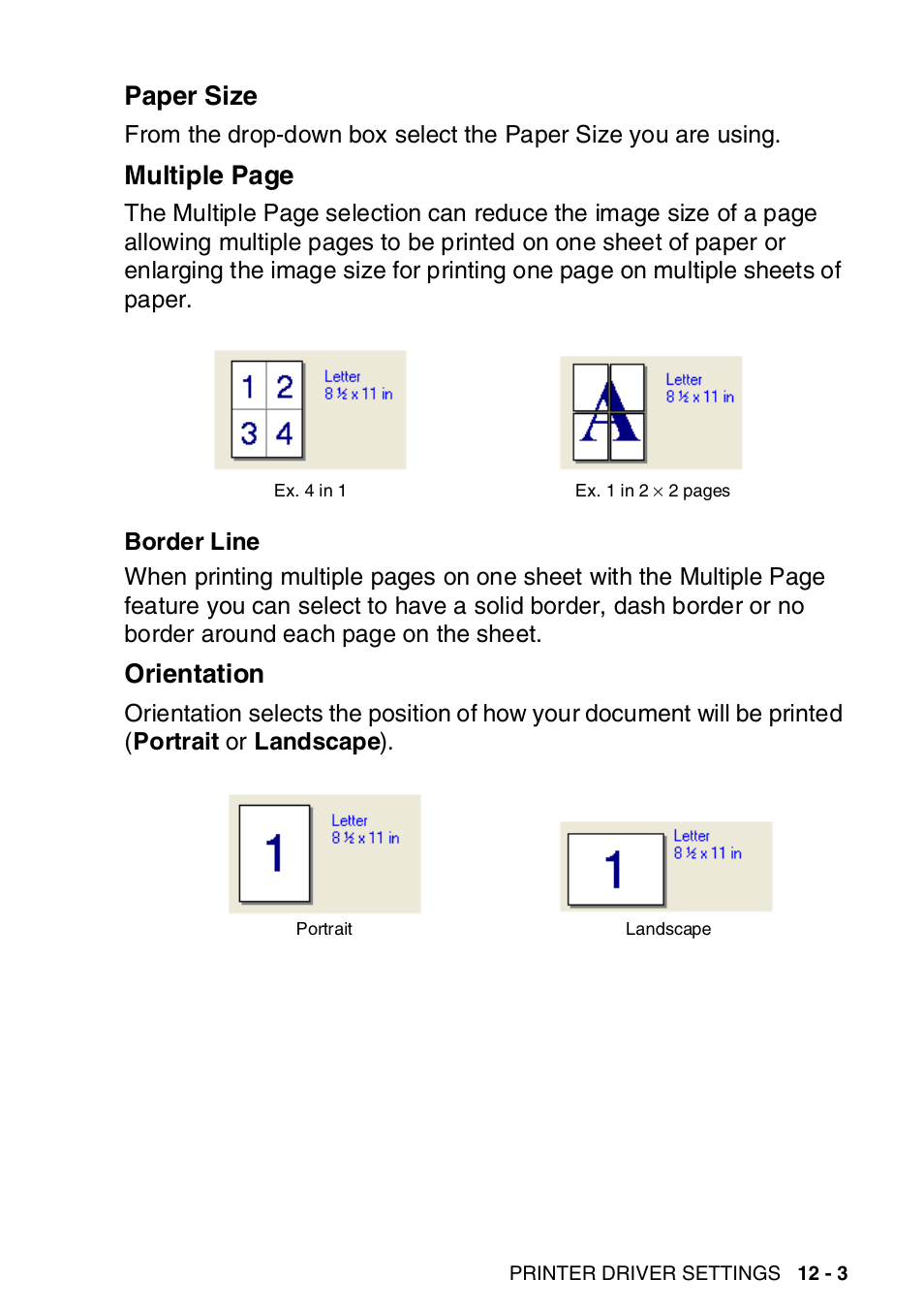 Paper size, Orientation, Multiple page | Brother MFC-8820DN User Manual | Page 178 / 421