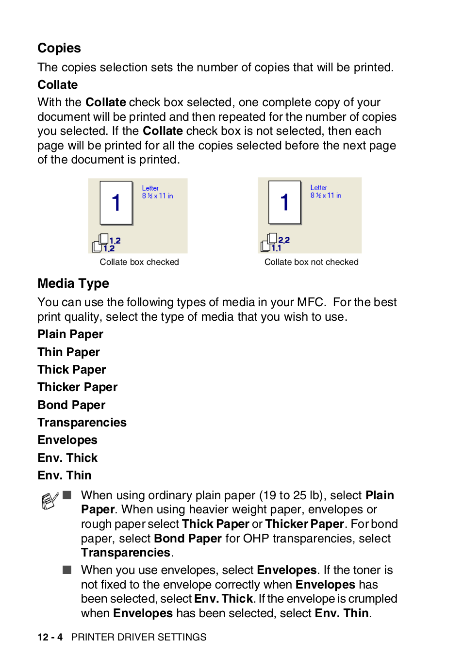 Copies, Media type, Copies -4 media type -4 | Brother MFC-8820DN User Manual | Page 179 / 421