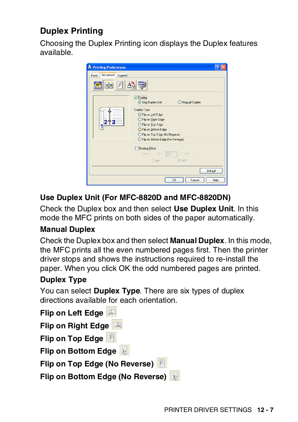 Duplex printing, Duplex printing -7 | Brother MFC-8820DN User Manual | Page 182 / 421