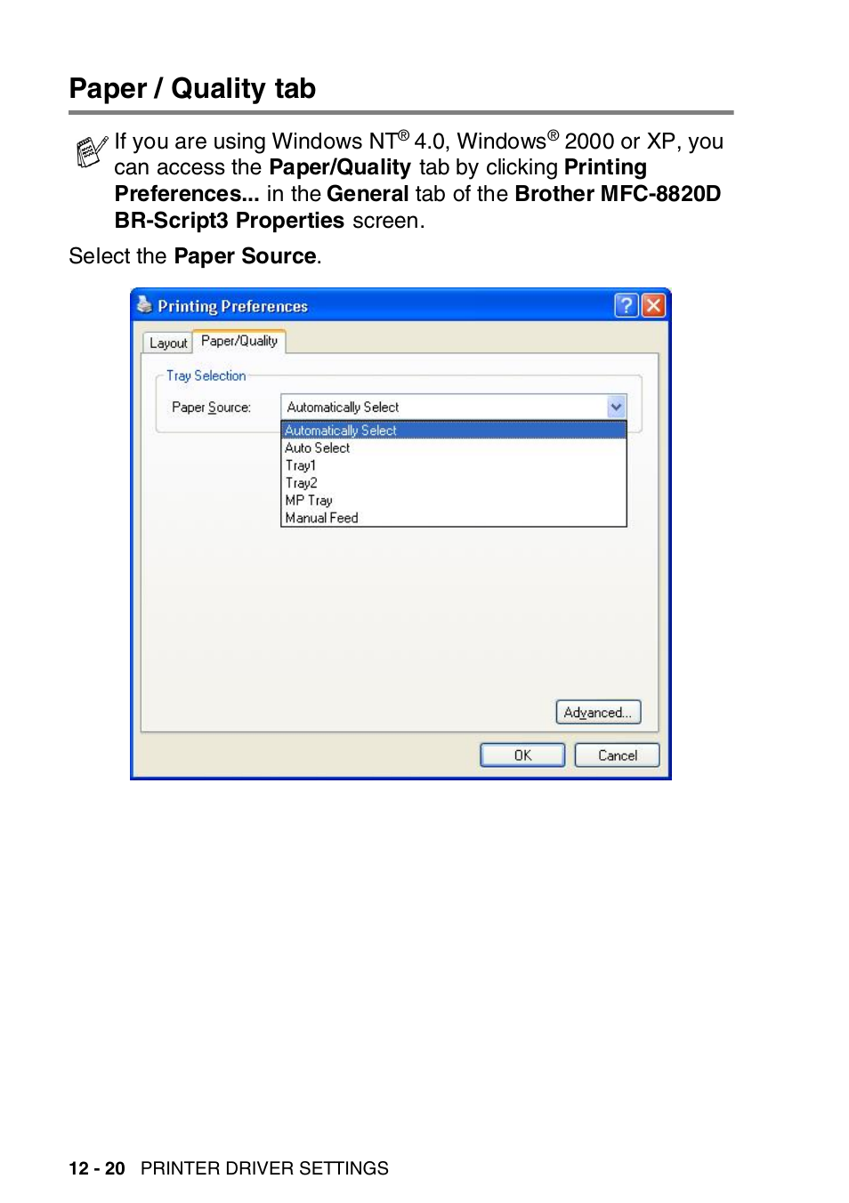 Paper / quality tab, Paper / quality tab -20 | Brother MFC-8820DN User Manual | Page 195 / 421