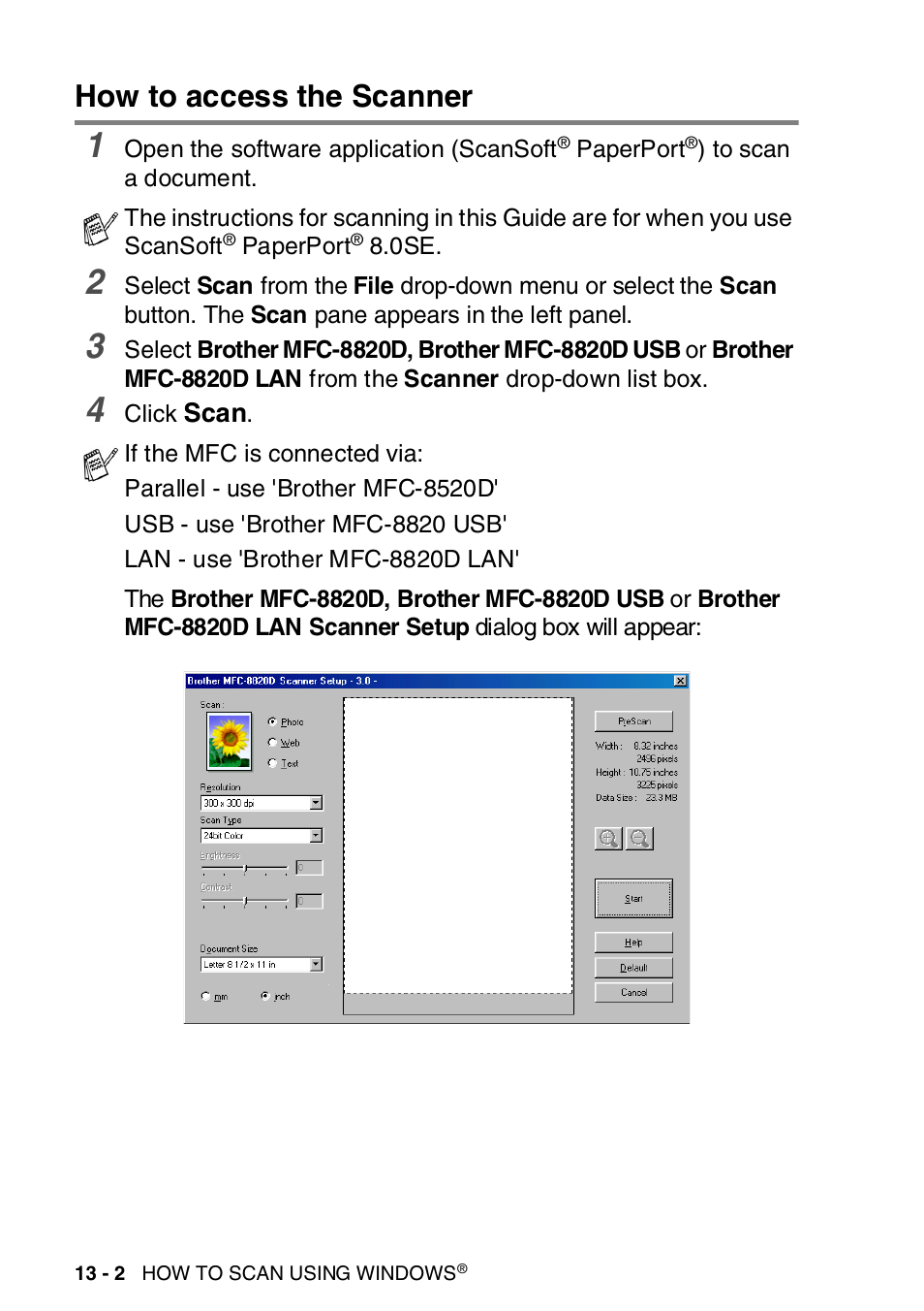 How to access the scanner, How to access the scanner -2 | Brother MFC-8820DN User Manual | Page 198 / 421