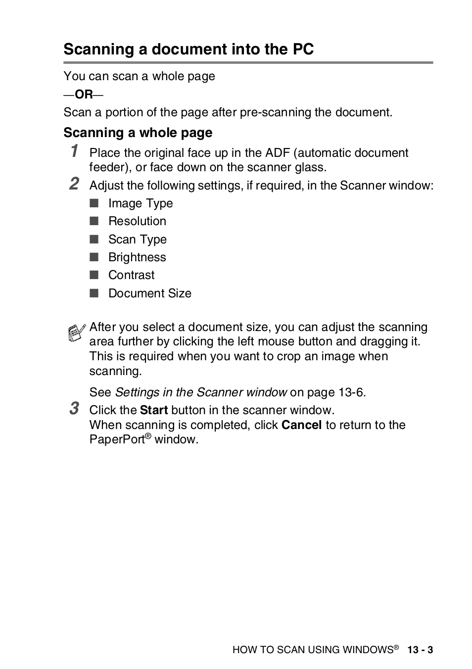 Scanning a document into the pc, Scanning a document into the pc -3 | Brother MFC-8820DN User Manual | Page 199 / 421