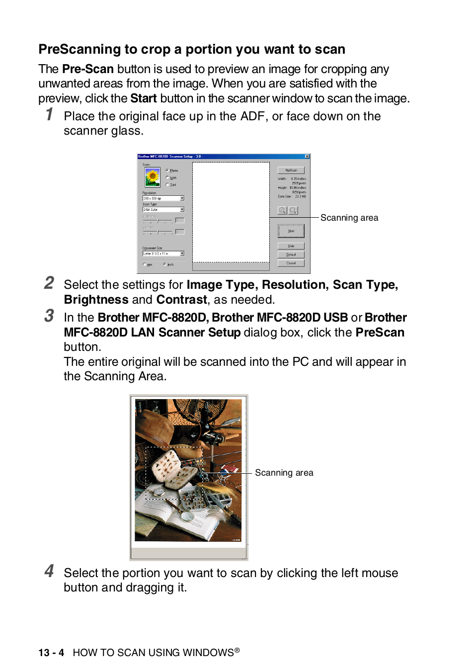 Prescanning to crop a portion you want to scan, Prescanning to crop a portion you want to scan -4 | Brother MFC-8820DN User Manual | Page 200 / 421