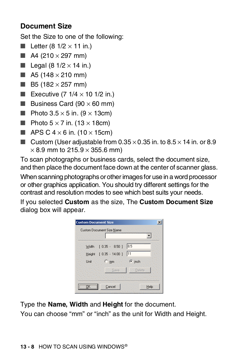 Document size, Document size -8 | Brother MFC-8820DN User Manual | Page 204 / 421