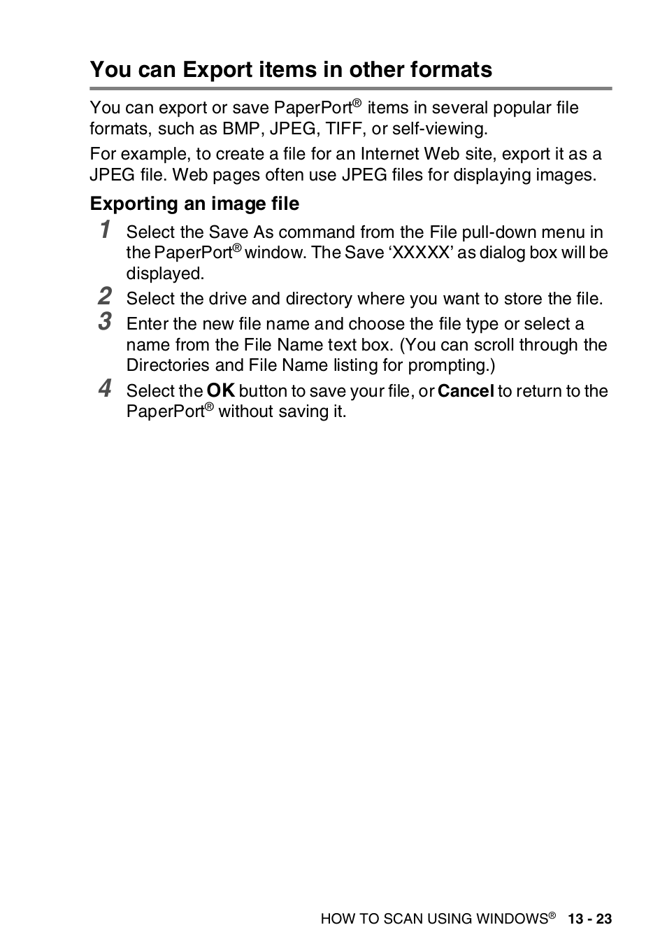 You can export items in other formats, Exporting an image file, You can export items in other formats -23 | Exporting an image file -23 | Brother MFC-8820DN User Manual | Page 219 / 421