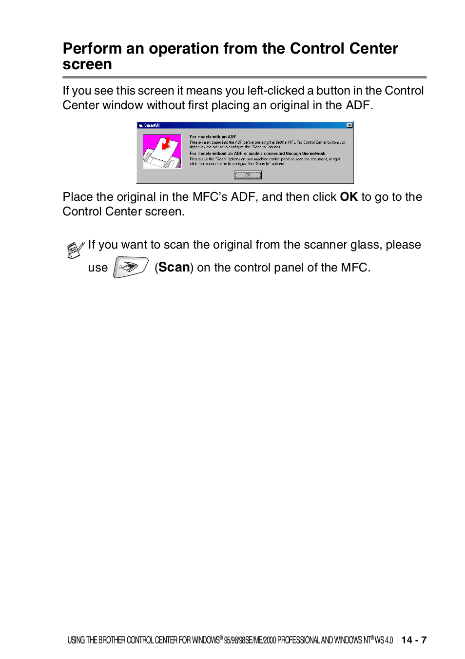 Perform an operation from the, Control center screen -7, Scan | Brother MFC-8820DN User Manual | Page 227 / 421