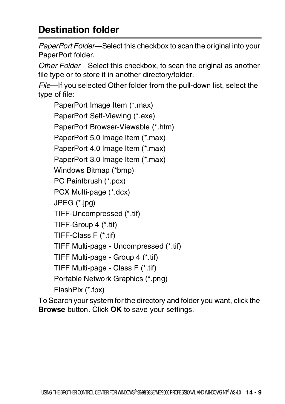 Destination folder, Destination folder -9 | Brother MFC-8820DN User Manual | Page 229 / 421