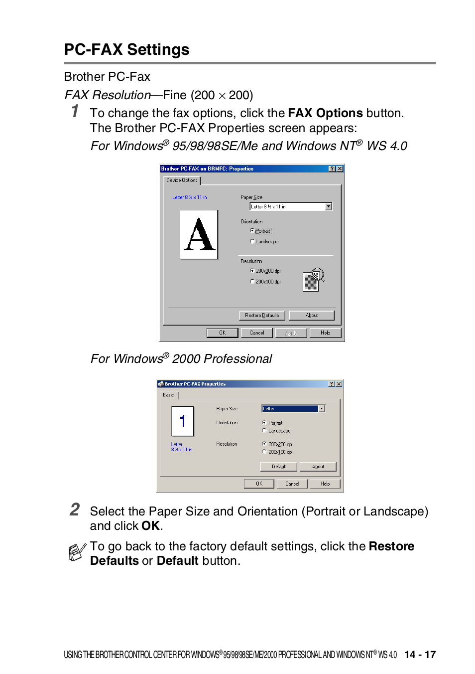 Pc-fax settings, Pc-fax settings -17 | Brother MFC-8820DN User Manual | Page 237 / 421