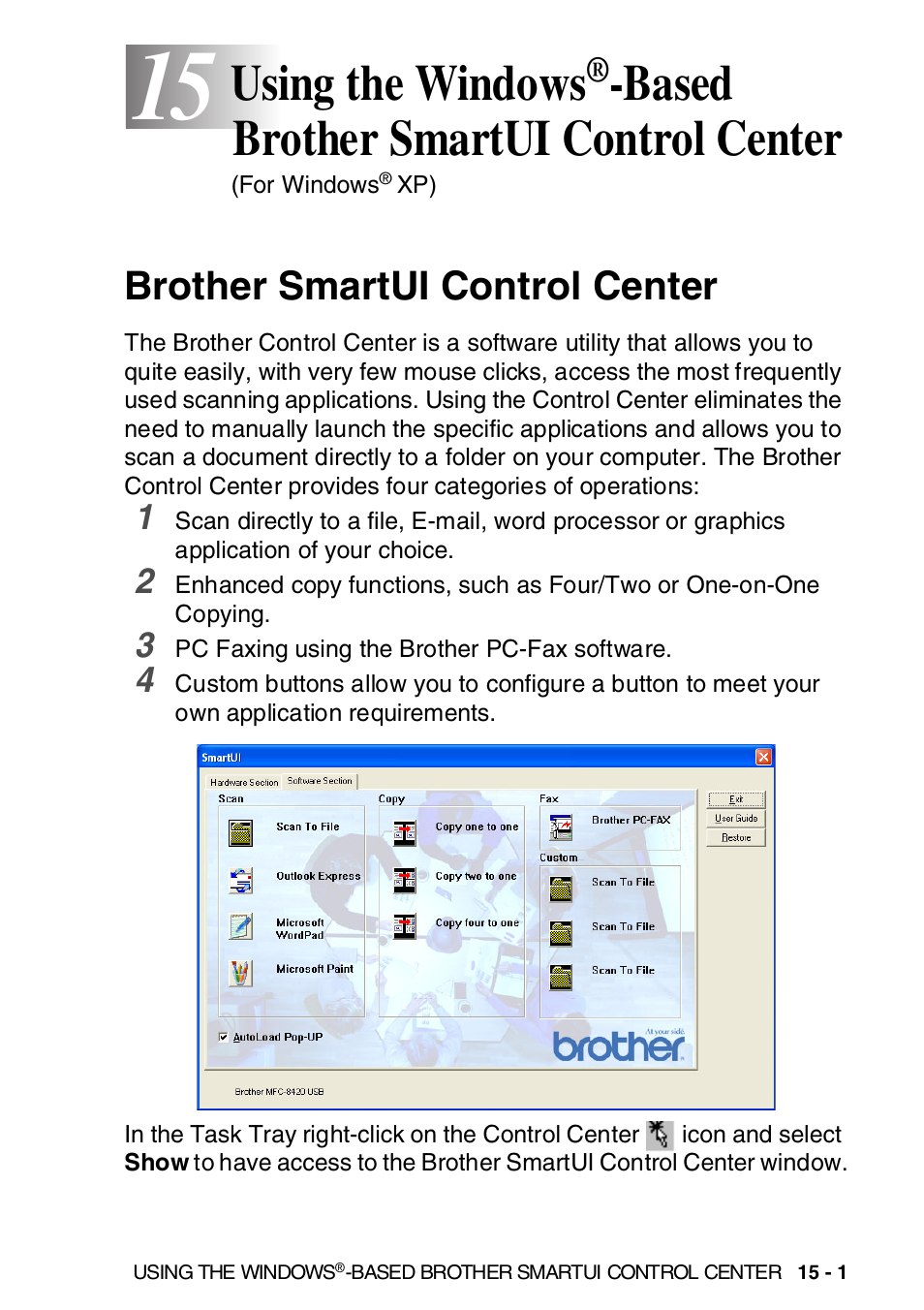 Brother smartui control center, Using the windows, Based brother smartui | Control center -1, Brother smartui control center -1, See using the windows, Based brother, Based brother smartui control center | Brother MFC-8820DN User Manual | Page 238 / 421