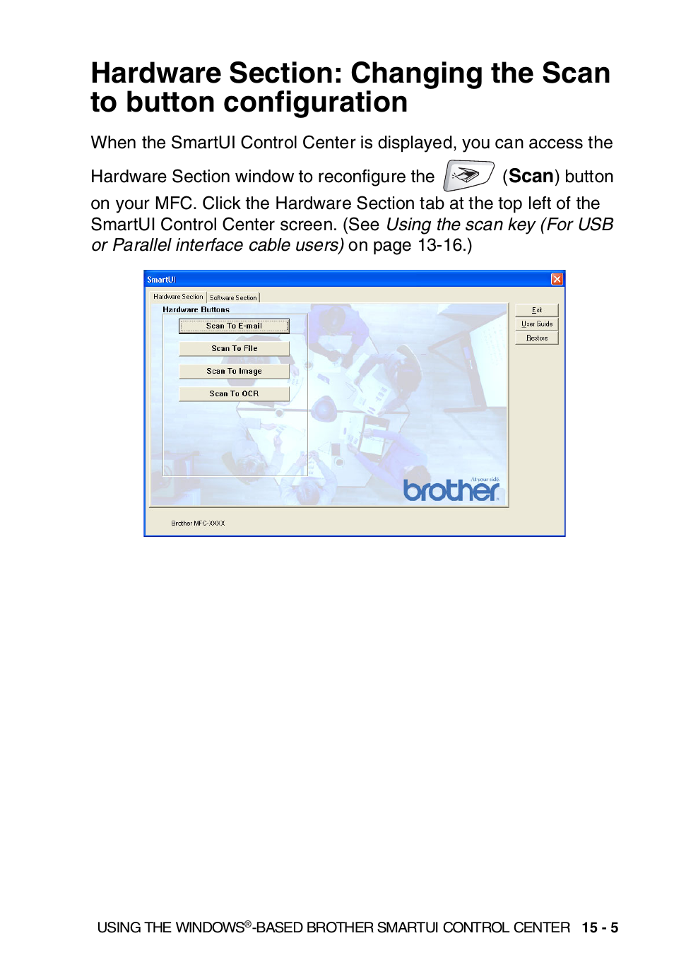 Hardware section: changing the scan to button, Configuration -5, See hardware section: changing the scan to | See hardware | Brother MFC-8820DN User Manual | Page 242 / 421