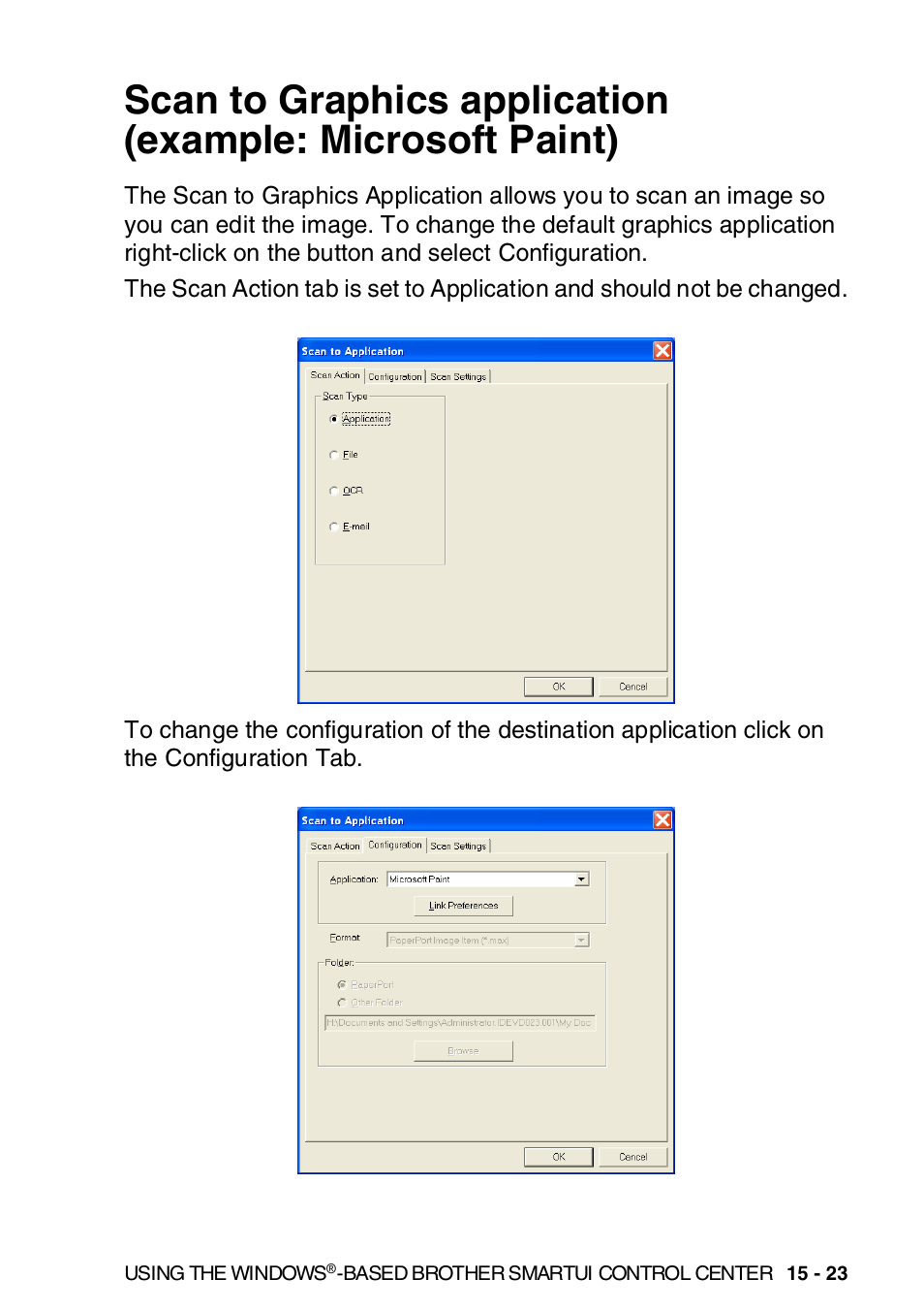 Scan to graphics application, Example: microsoft paint) -23 | Brother MFC-8820DN User Manual | Page 260 / 421