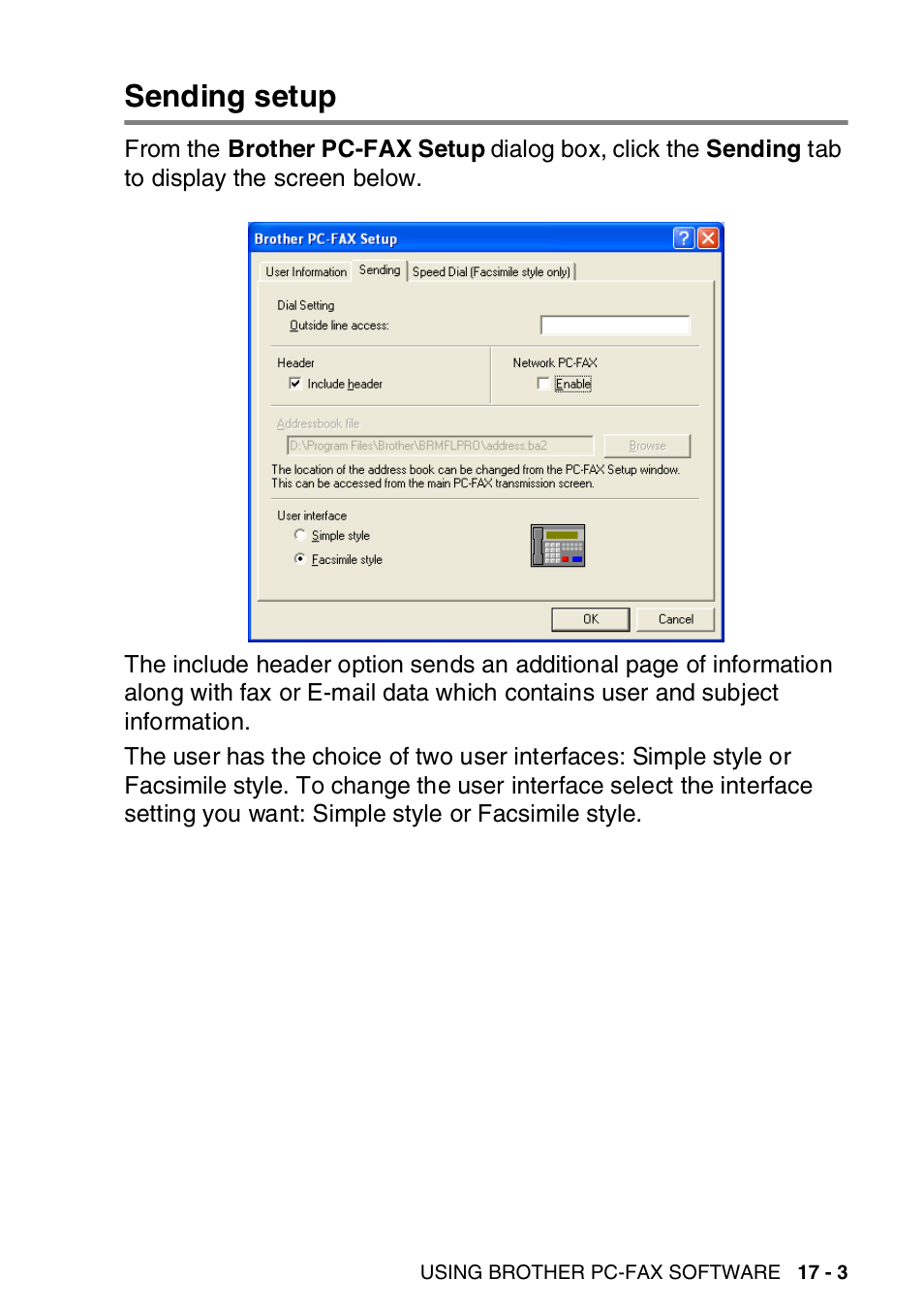 Sending setup, Sending setup -3 | Brother MFC-8820DN User Manual | Page 277 / 421