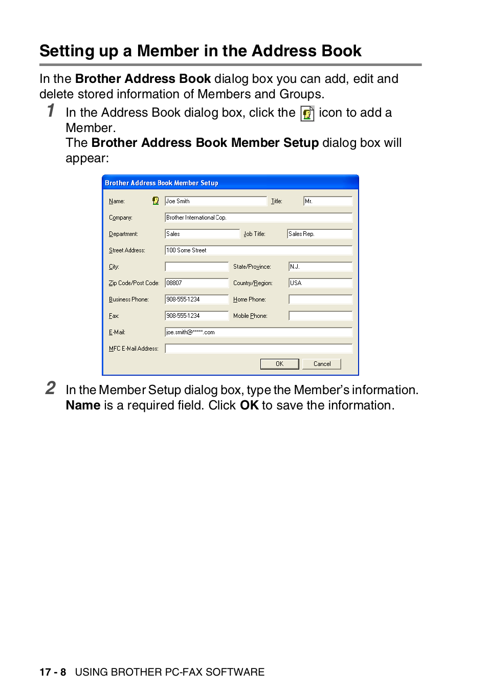 Setting up a member in the address book, Setting up a member in the address book -8 | Brother MFC-8820DN User Manual | Page 282 / 421