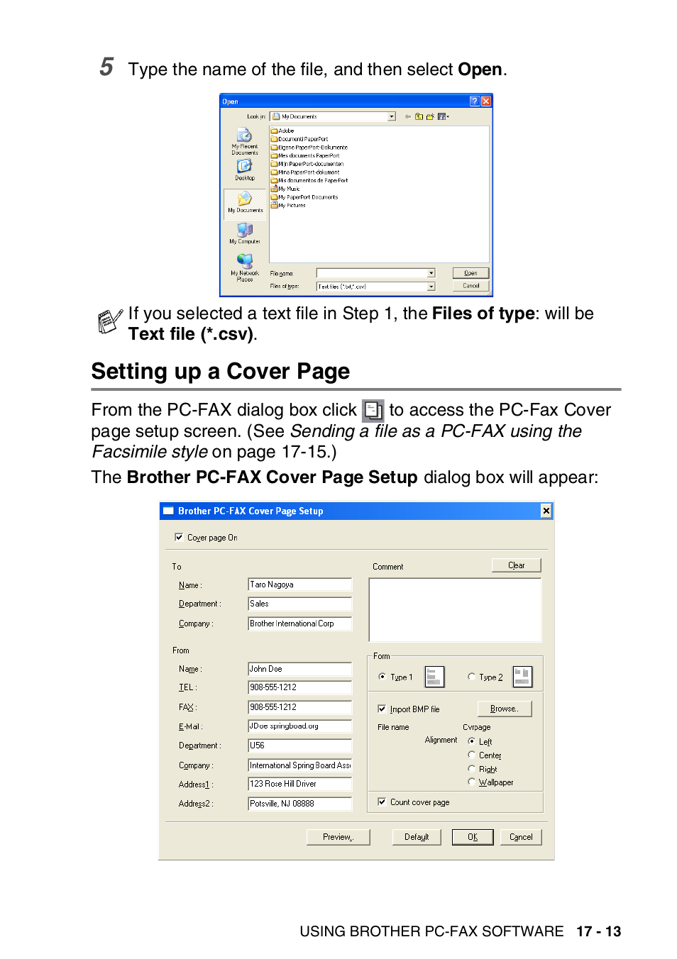Setting up a cover page | Brother MFC-8820DN User Manual | Page 287 / 421