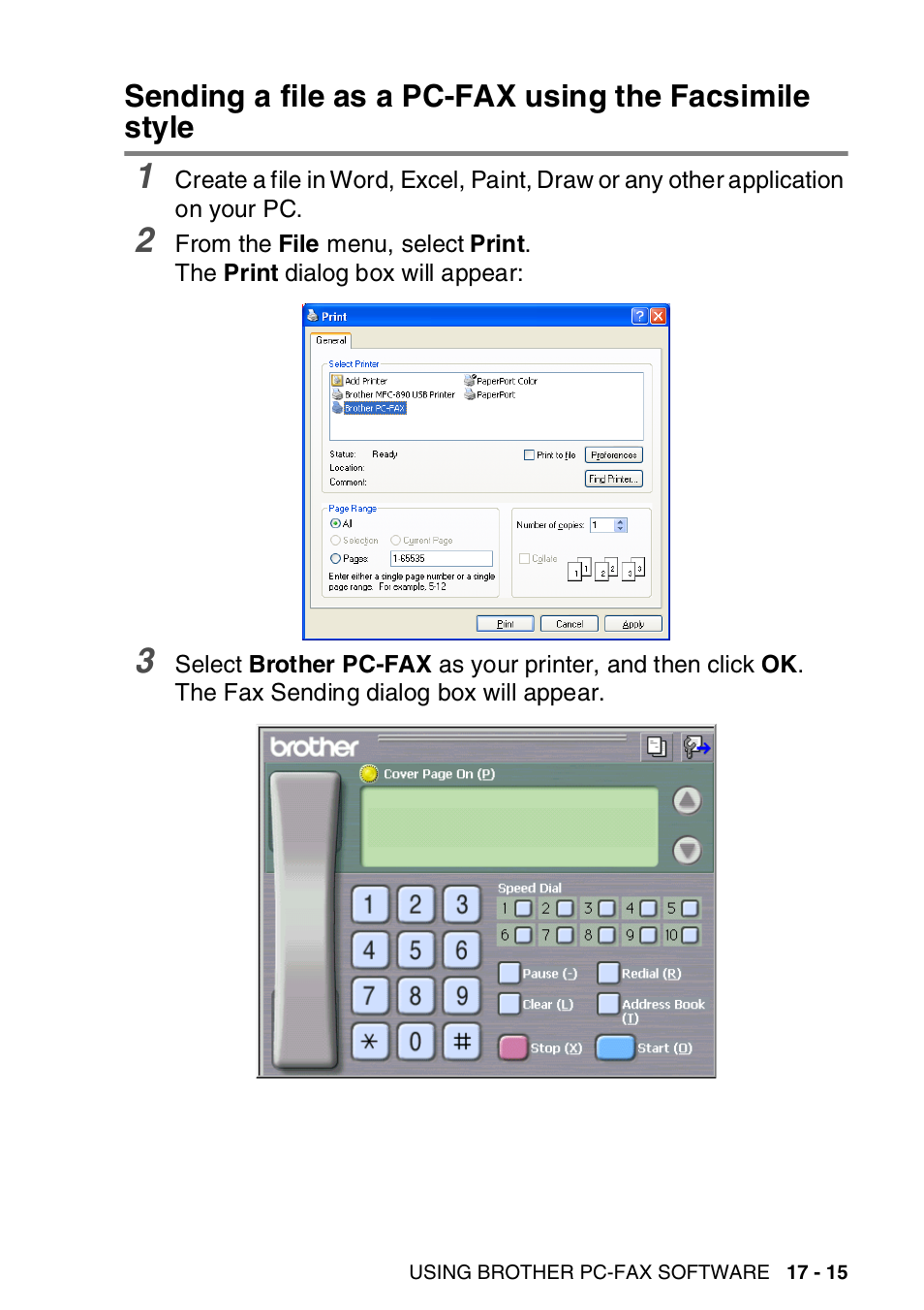 Sending a file as a pc-fax using the, Facsimile style -15 | Brother MFC-8820DN User Manual | Page 289 / 421