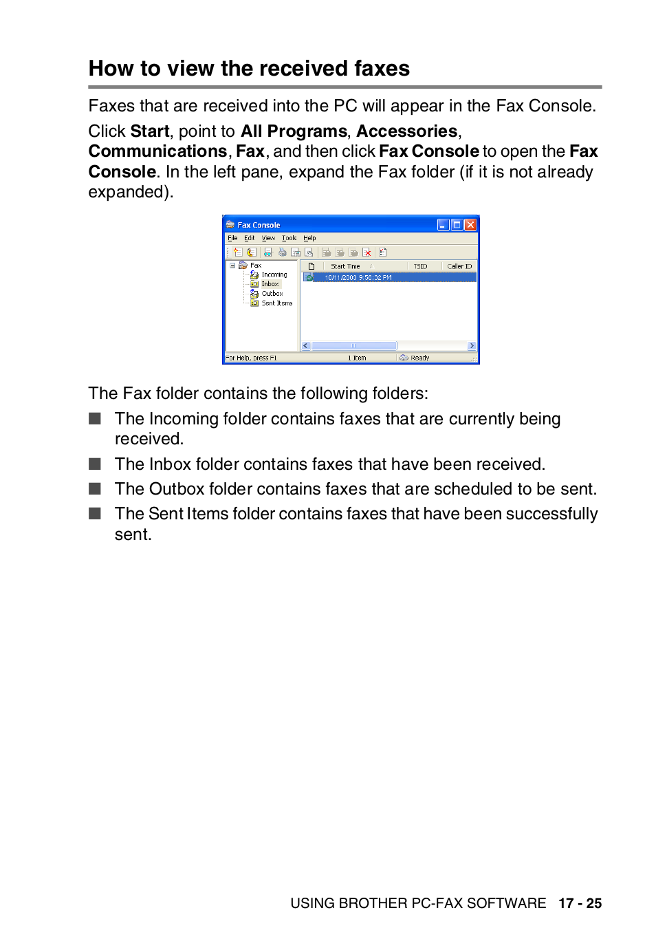 How to view the received faxes, How to view the received faxes -25 | Brother MFC-8820DN User Manual | Page 299 / 421