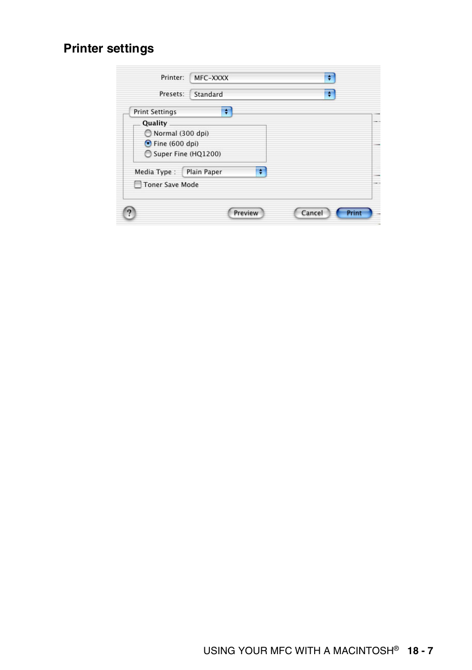 Printer settings | Brother MFC-8820DN User Manual | Page 306 / 421