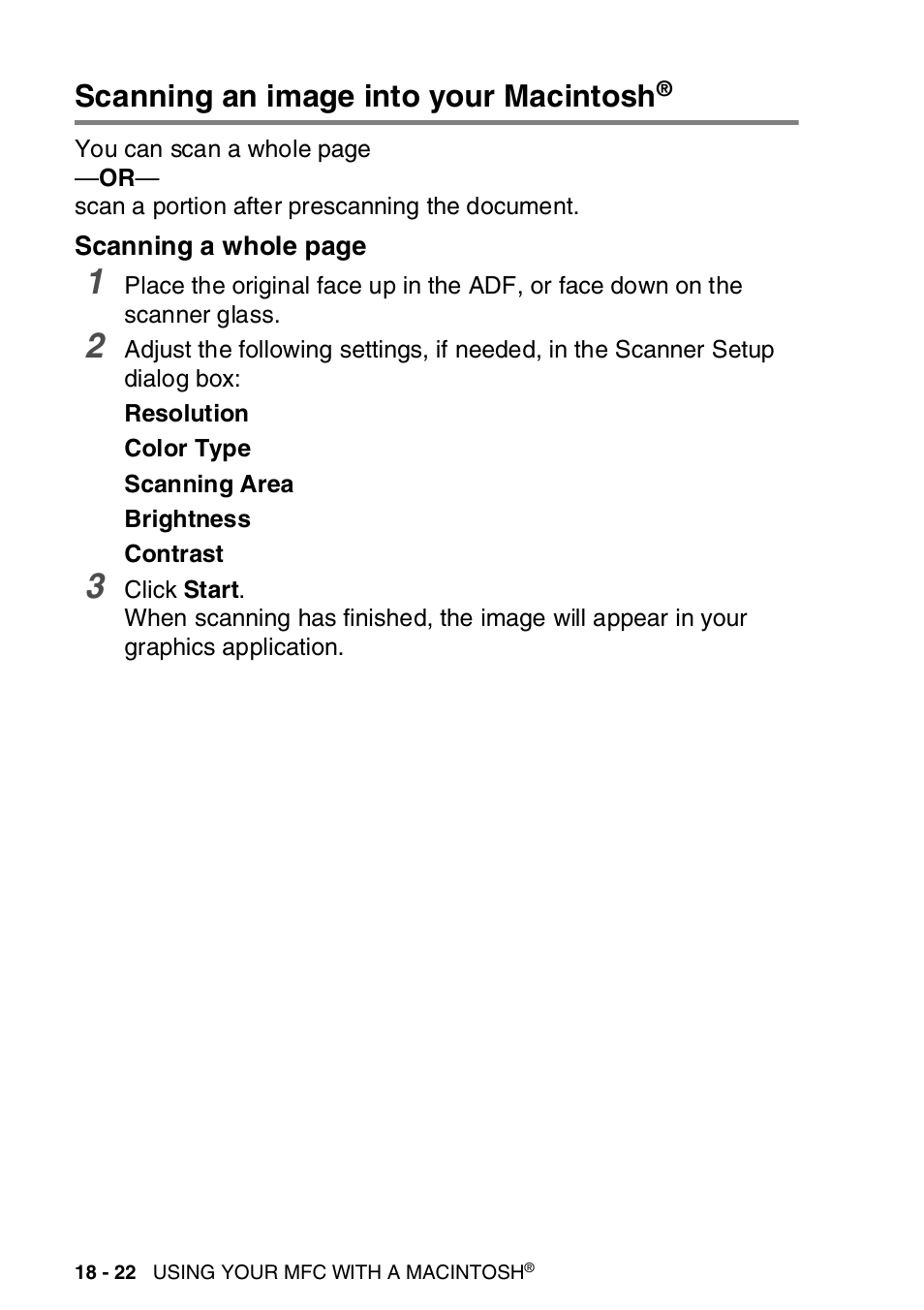 Scanning an image into your macintosh | Brother MFC-8820DN User Manual | Page 321 / 421