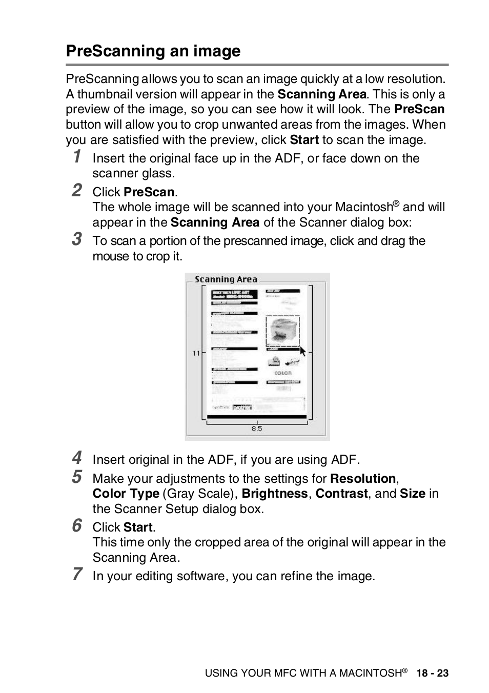 Prescanning an image, Prescanning an image -23 | Brother MFC-8820DN User Manual | Page 322 / 421