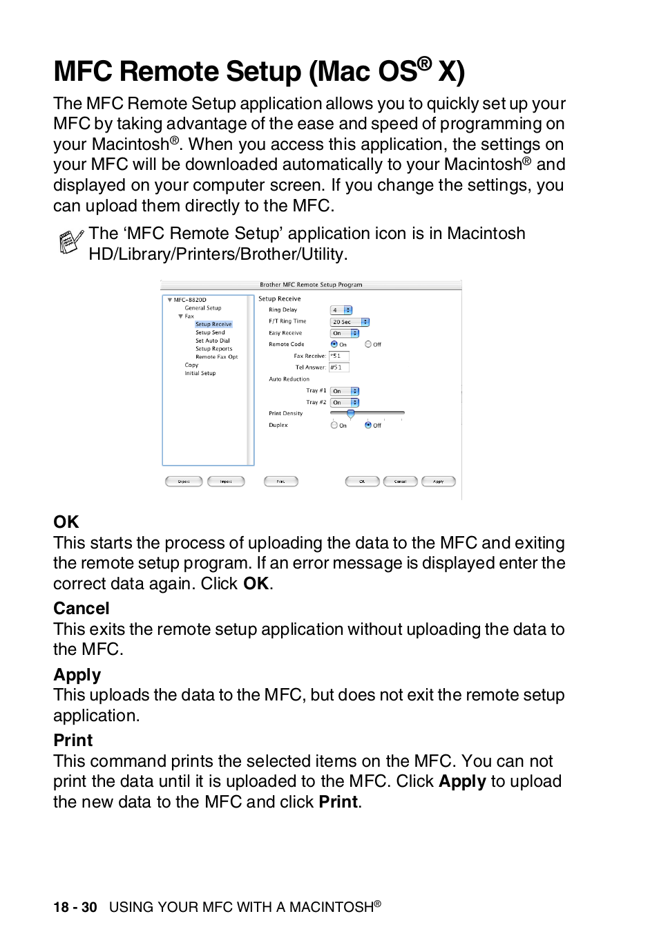 Mfc remote setup (mac os® x), Mfc remote setup (mac os x) -30, Mfc remote setup (mac os | Brother MFC-8820DN User Manual | Page 329 / 421