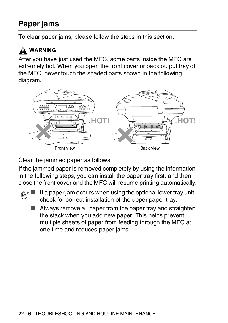 Paper jams, Paper jams -6 | Brother MFC-8820DN User Manual | Page 358 / 421
