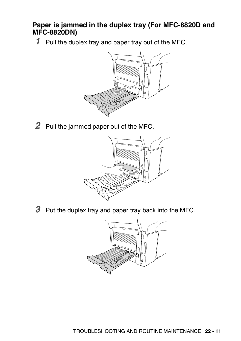 Paper is jammed in the duplex tray (for mfc-8820d, And mfc-8820dn) -11 | Brother MFC-8820DN User Manual | Page 363 / 421