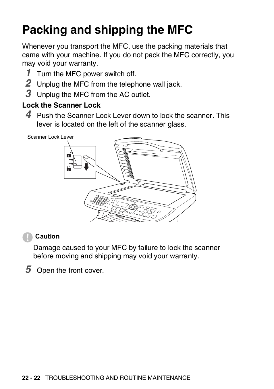 Packing and shipping the mfc, Packing and shipping the mfc -22 | Brother MFC-8820DN User Manual | Page 374 / 421