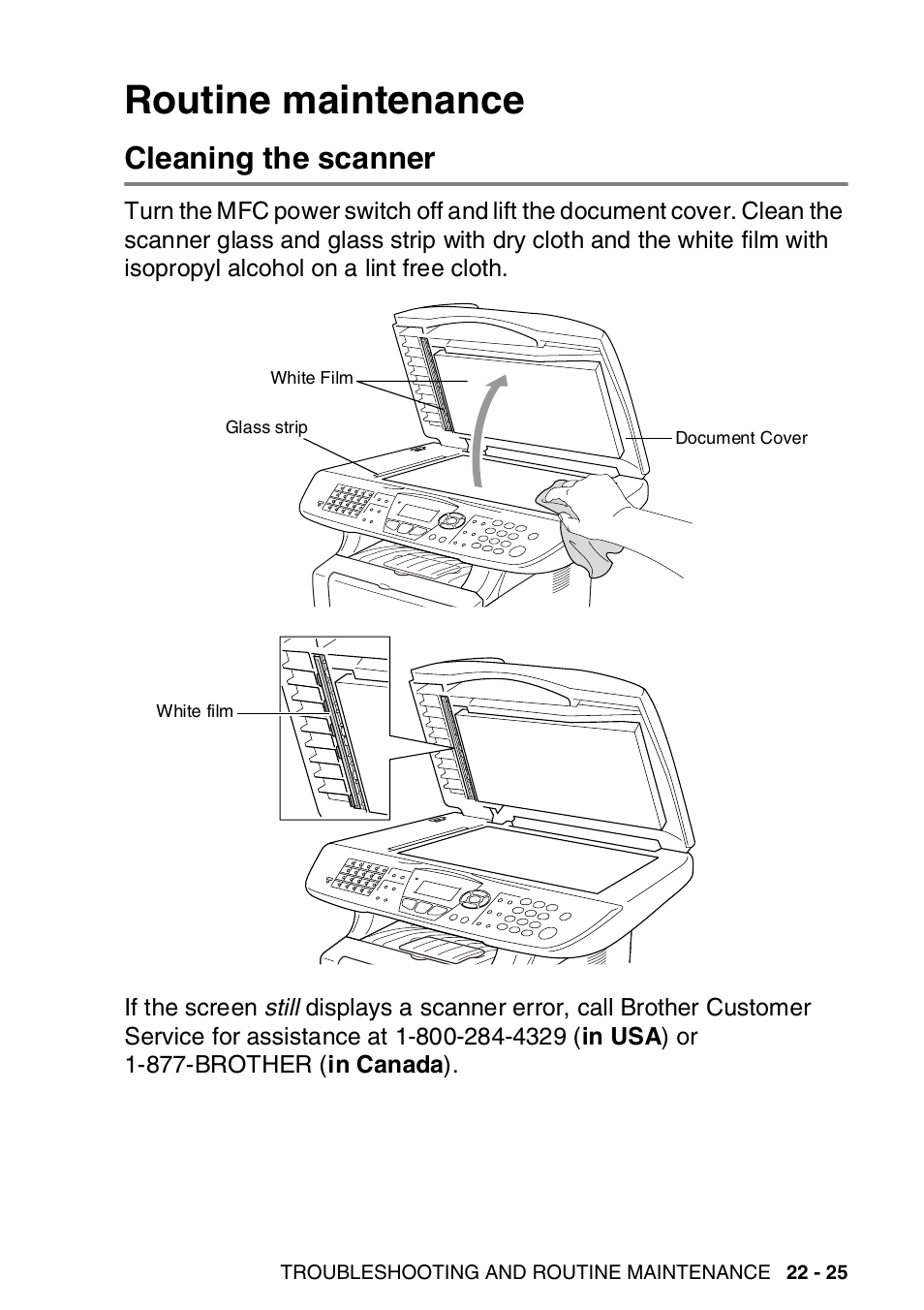 Routine maintenance, Cleaning the scanner, Routine maintenance -25 | Cleaning the scanner -25 | Brother MFC-8820DN User Manual | Page 377 / 421