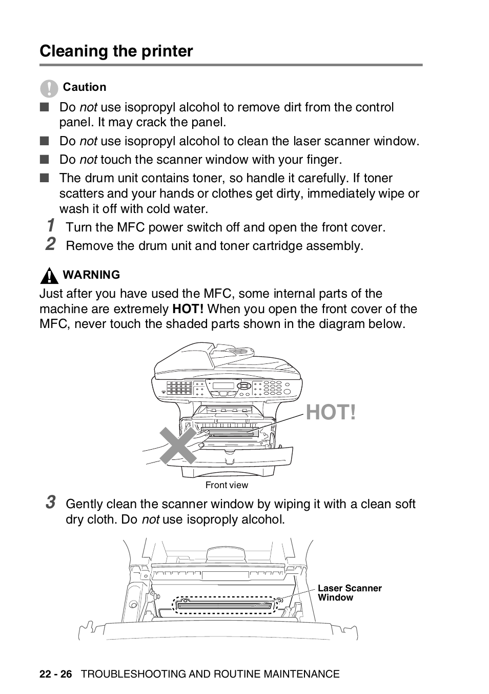 Cleaning the printer, Cleaning the printer -26 | Brother MFC-8820DN User Manual | Page 378 / 421