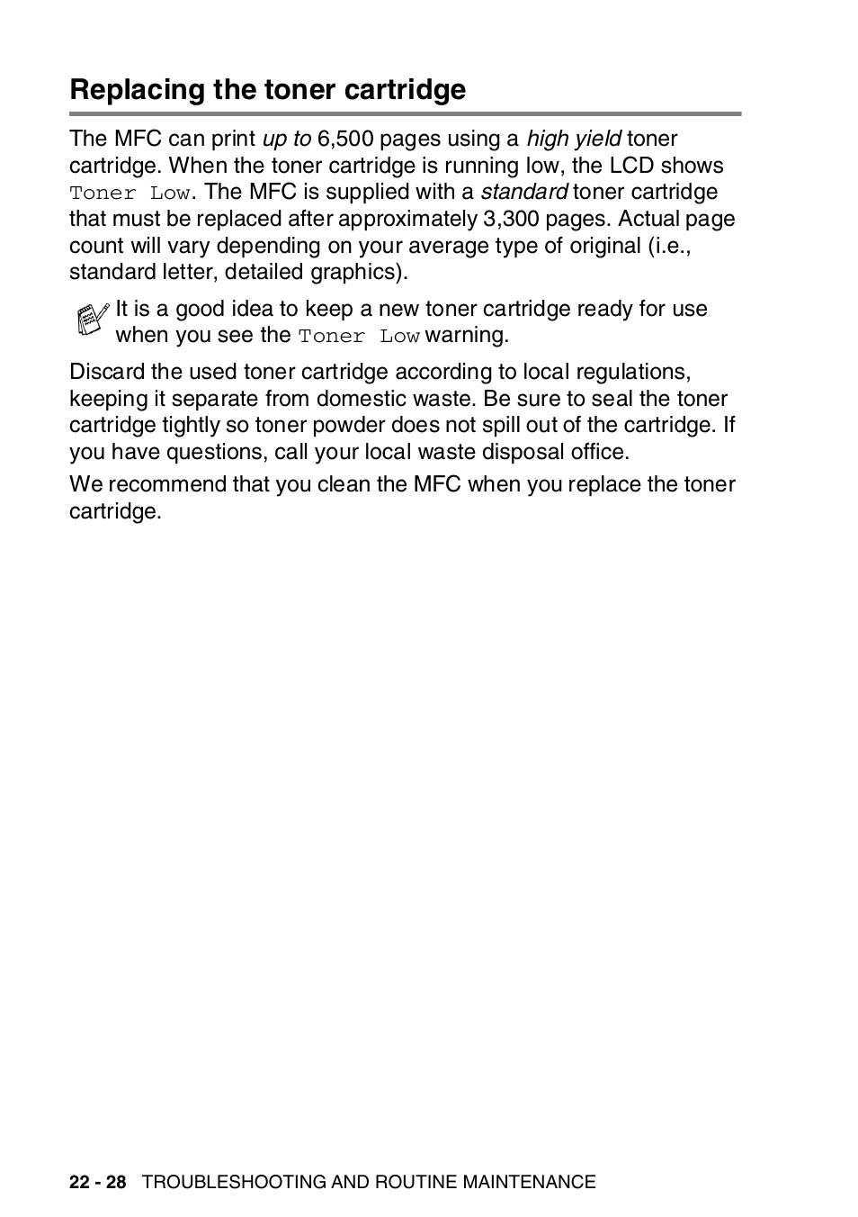 Replacing the toner cartridge, Replacing the toner cartridge -28 | Brother MFC-8820DN User Manual | Page 380 / 421