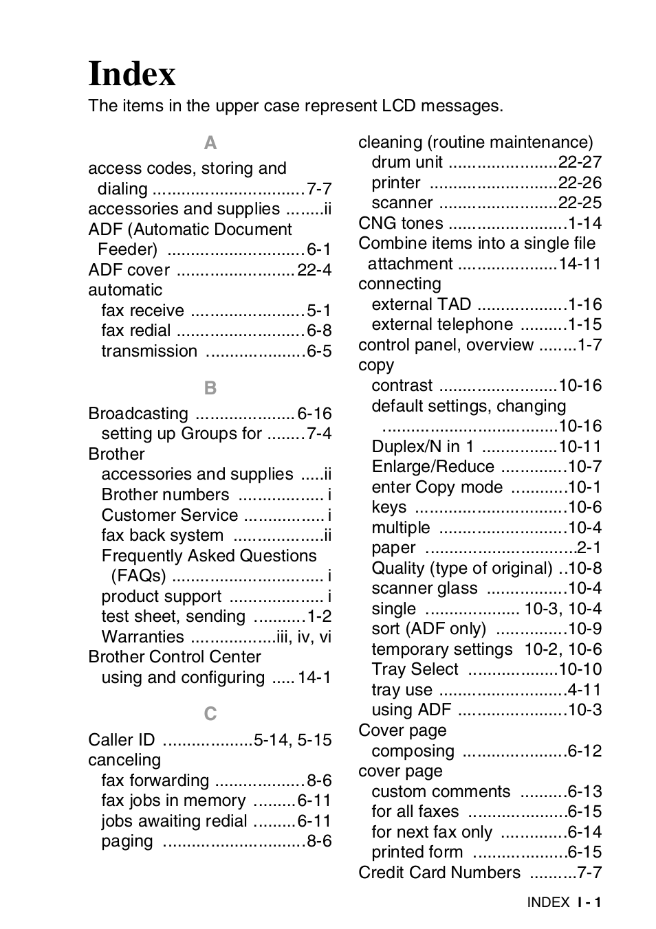 Index | Brother MFC-8820DN User Manual | Page 413 / 421
