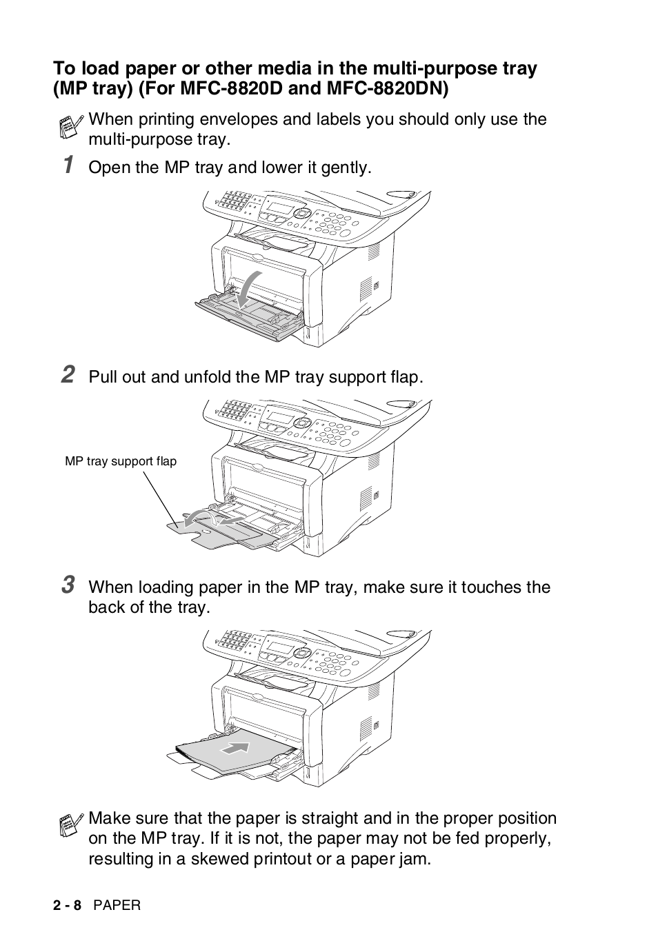 To load paper or other media in the | Brother MFC-8820DN User Manual | Page 56 / 421