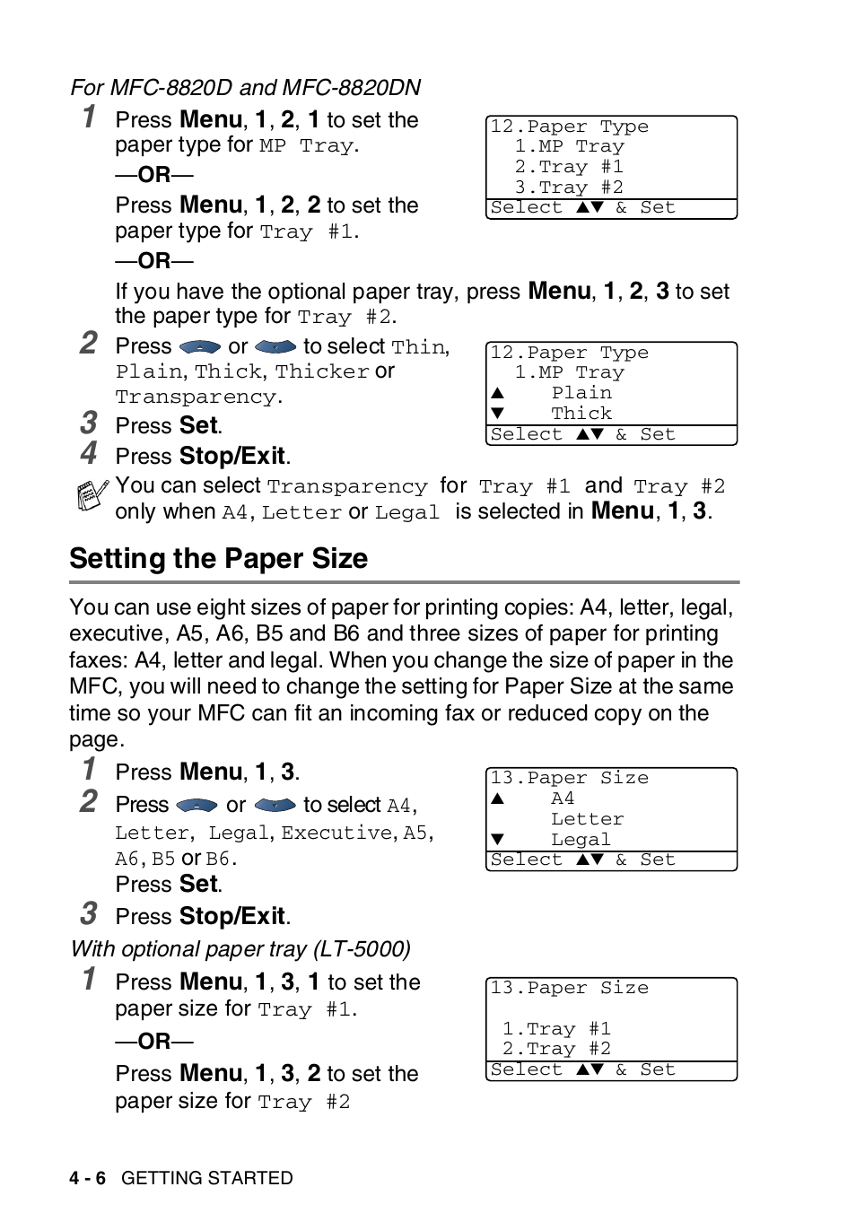 Setting the paper size, Setting the paper size -6 | Brother MFC-8820DN User Manual | Page 79 / 421