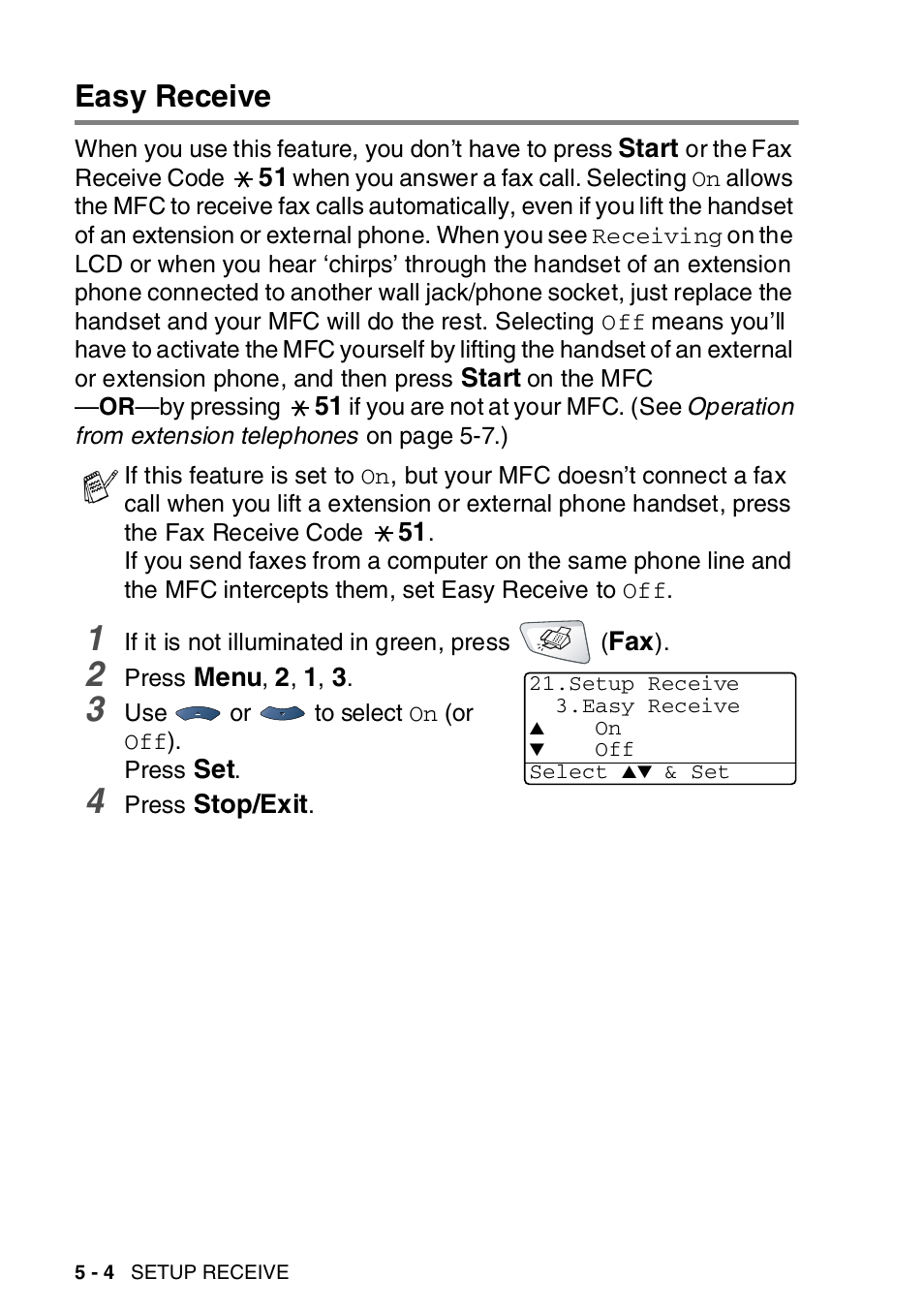 Easy receive, Easy receive -4 | Brother MFC-8820DN User Manual | Page 89 / 421
