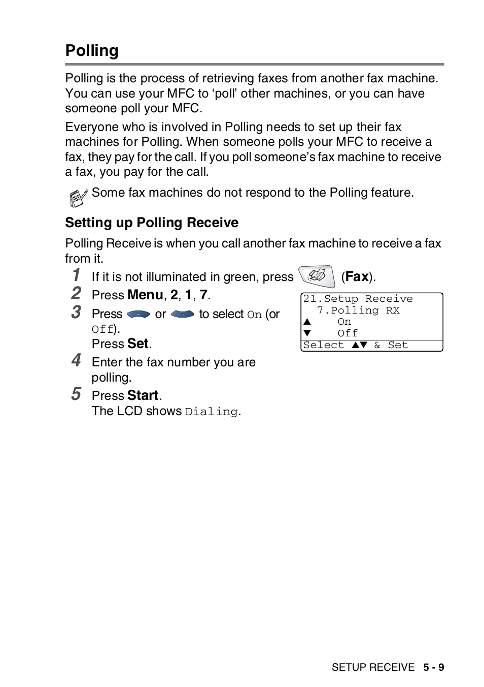 Polling, Setting up polling receive, Polling -9 | Setting up polling receive -9 | Brother MFC-8820DN User Manual | Page 94 / 421