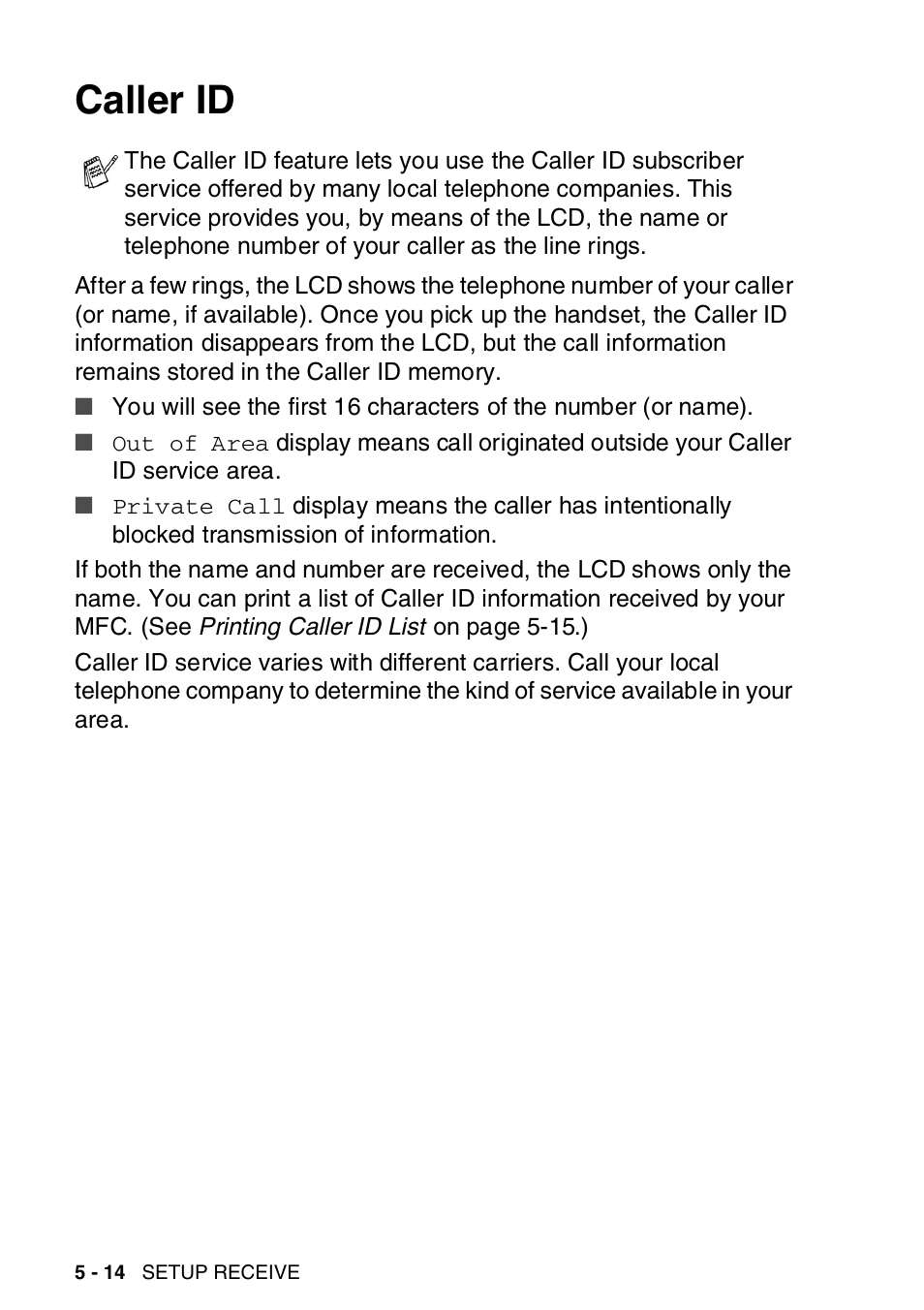 Caller id, Caller id -14 | Brother MFC-8820DN User Manual | Page 99 / 421