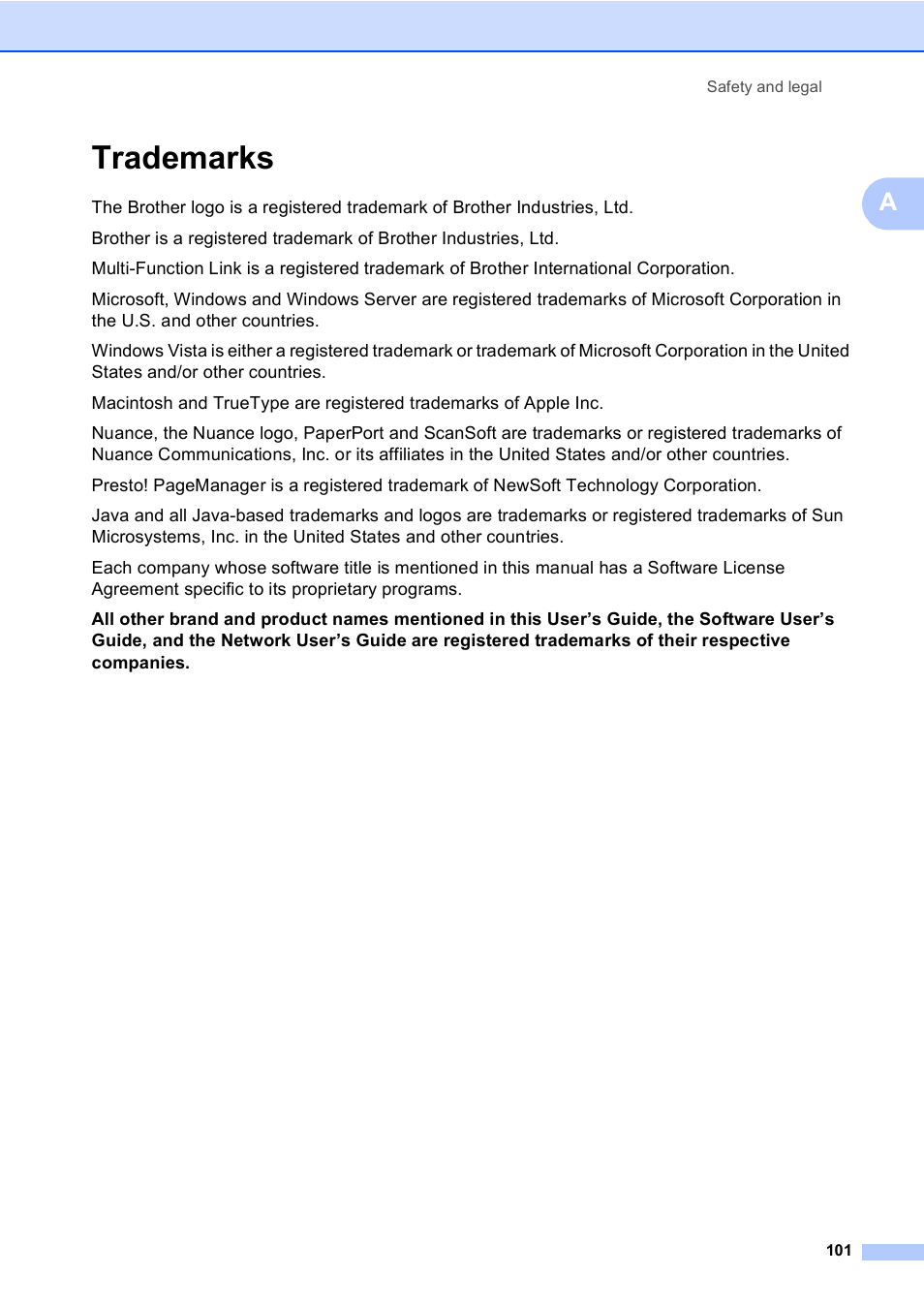 Trademarks | Brother MFC-9440CN User Manual | Page 117 / 247