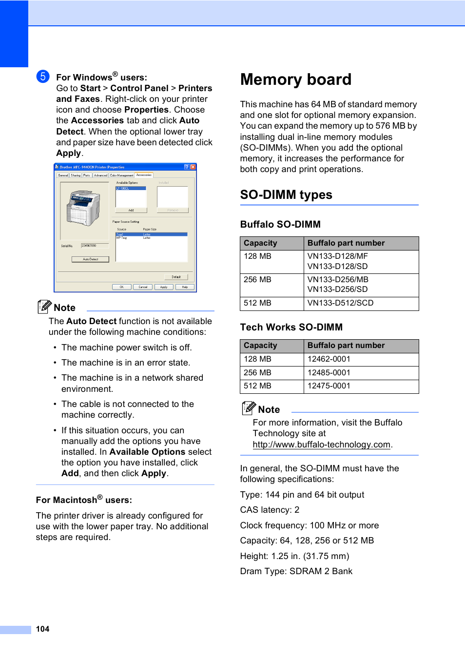 Memory board, So-dimm types | Brother MFC-9440CN User Manual | Page 120 / 247