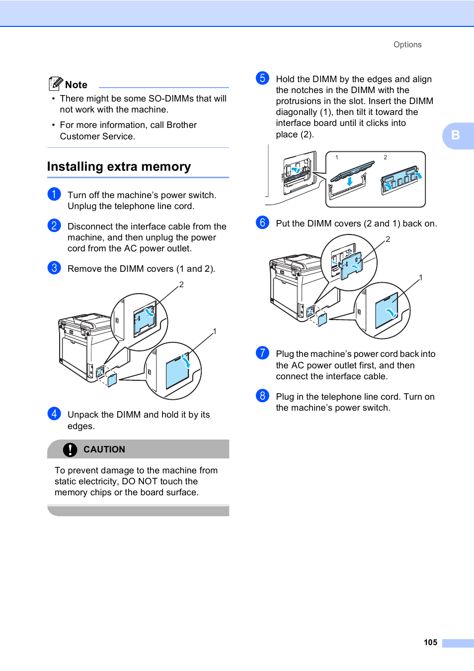 Installing extra memory | Brother MFC-9440CN User Manual | Page 121 / 247