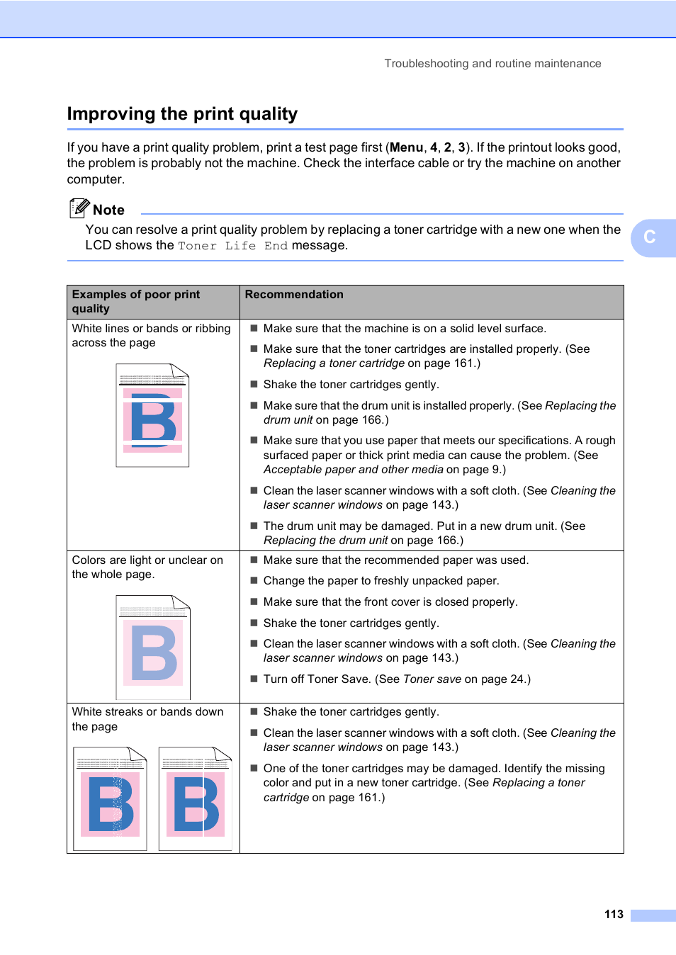 Improving the print quality, Cimproving the print quality | Brother MFC-9440CN User Manual | Page 129 / 247
