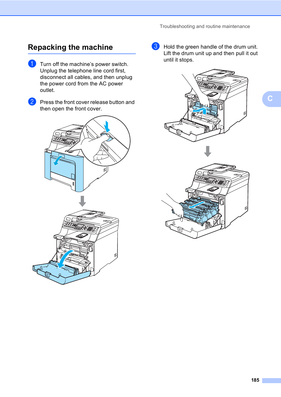 Repacking the machine, Crepacking the machine | Brother MFC-9440CN User Manual | Page 201 / 247
