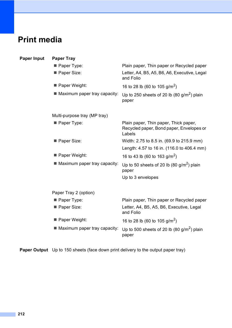 Print media | Brother MFC-9440CN User Manual | Page 228 / 247