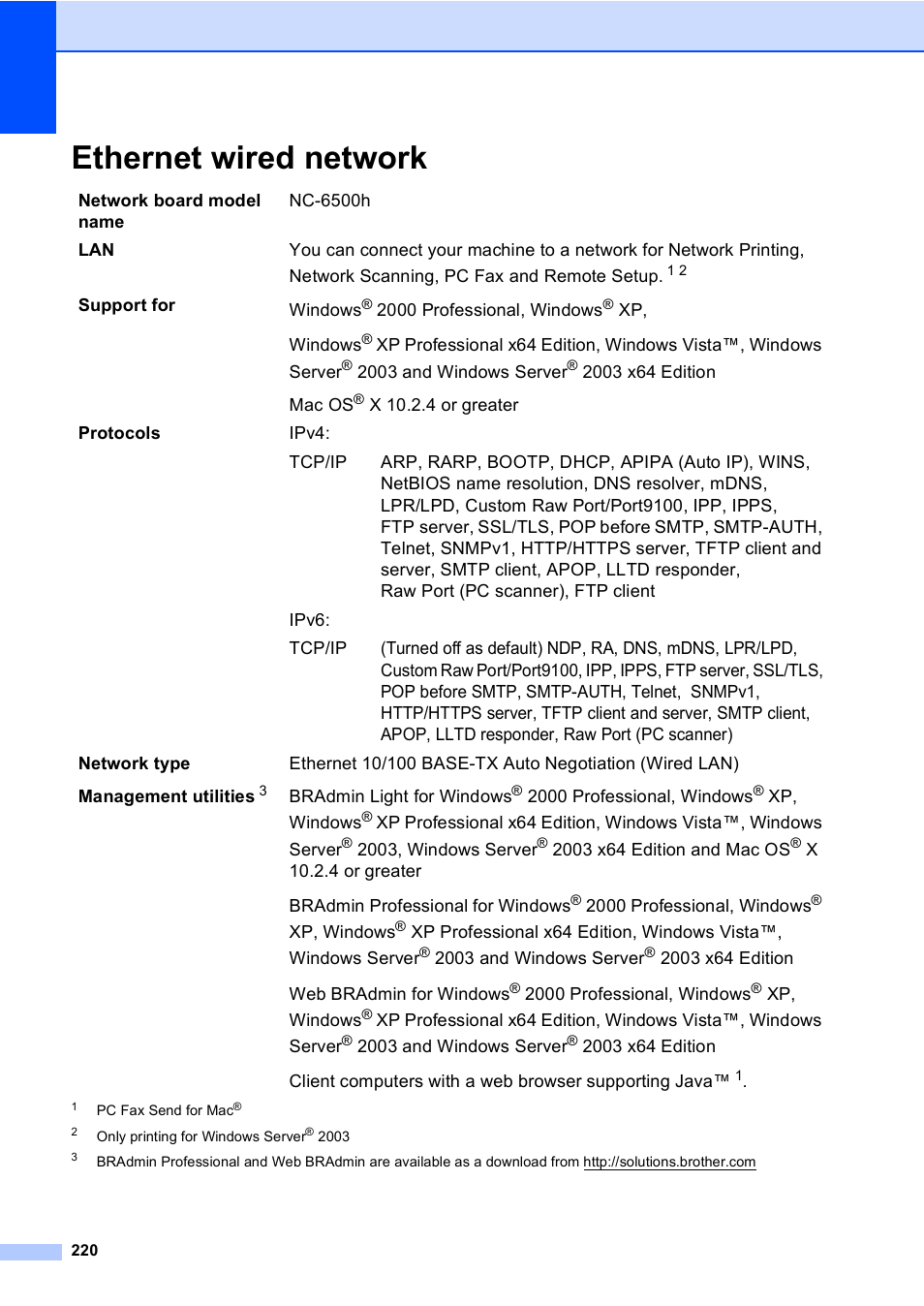 Ethernet wired network | Brother MFC-9440CN User Manual | Page 236 / 247