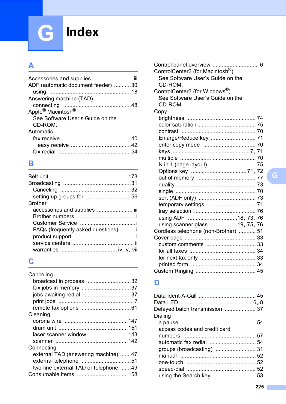 Index | Brother MFC-9440CN User Manual | Page 241 / 247