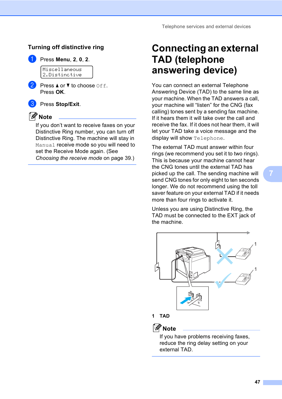 Turning off distinctive ring | Brother MFC-9440CN User Manual | Page 63 / 247